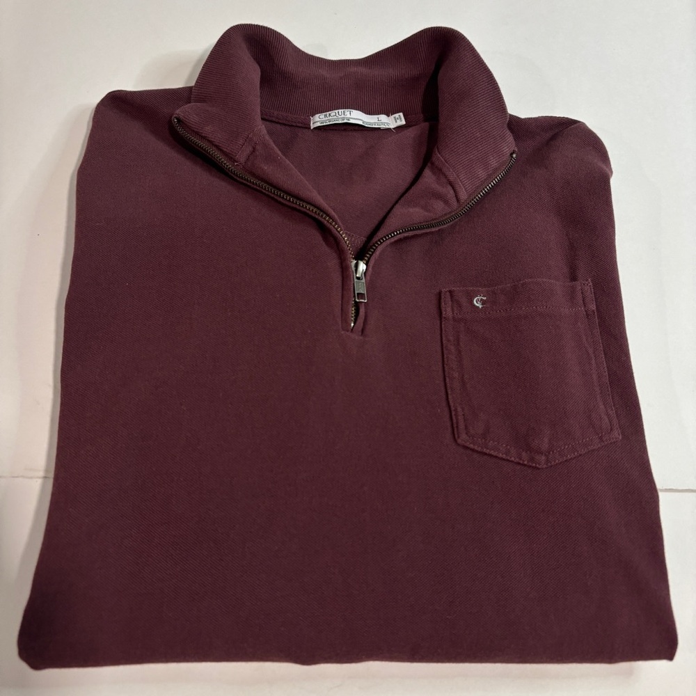 Criquet Pullover Shirt Mens Large Maroon 1/4 Zip Long Sleeve Outerwear Pocket